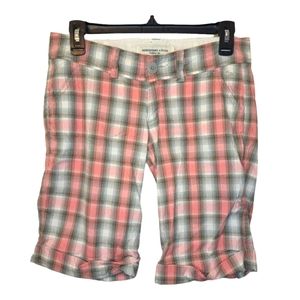 Abercrombie & Fitch Pink and Gray Plaid Rolled Cuff Bermuda Shorts Size 0